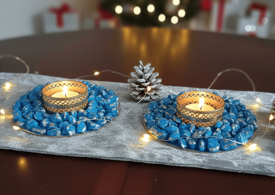 Handmade Resin Crystal & Stone Tealight Holder Blue Colour